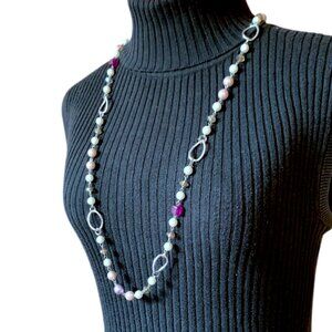 2x18$ 🎁💎 CREATION - OPERA long necklace - Purple white pearl & silver details